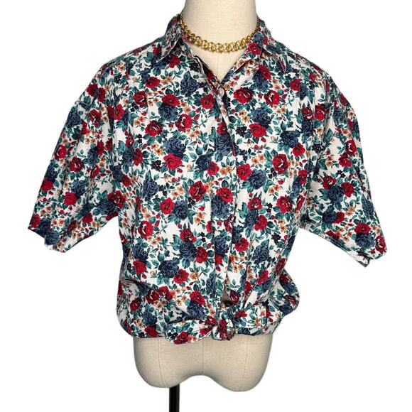 Vintage Woolrich 100% cotton floral rose button down shirt blouse size large L - Picture 7 of 7